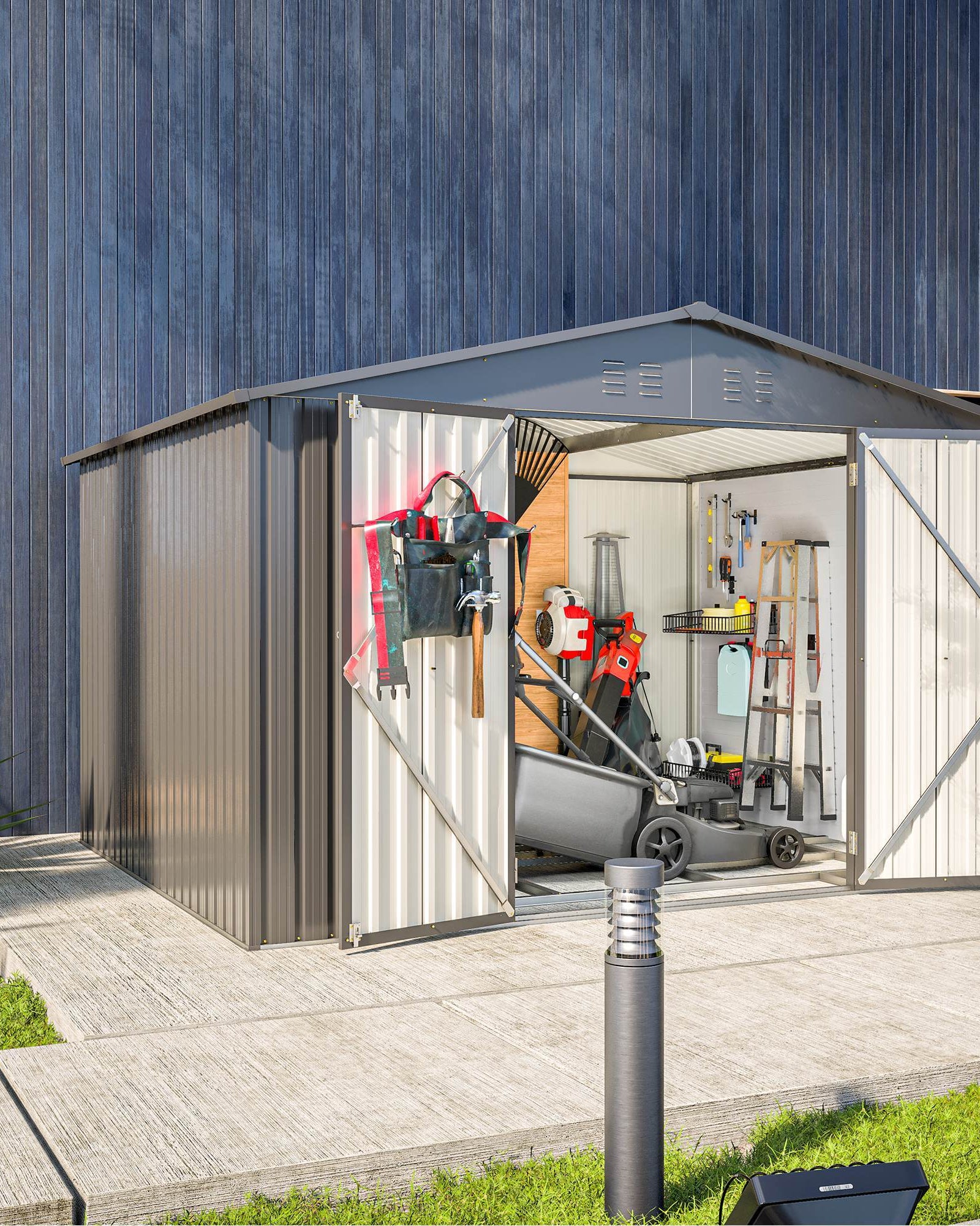 10X8 FT Outdoor Storage Shed, All Weather Metal Sheds With Lockable Doors, Tool Shed For Garden, Patio, Backyard, Lawn, Black - Decindoor